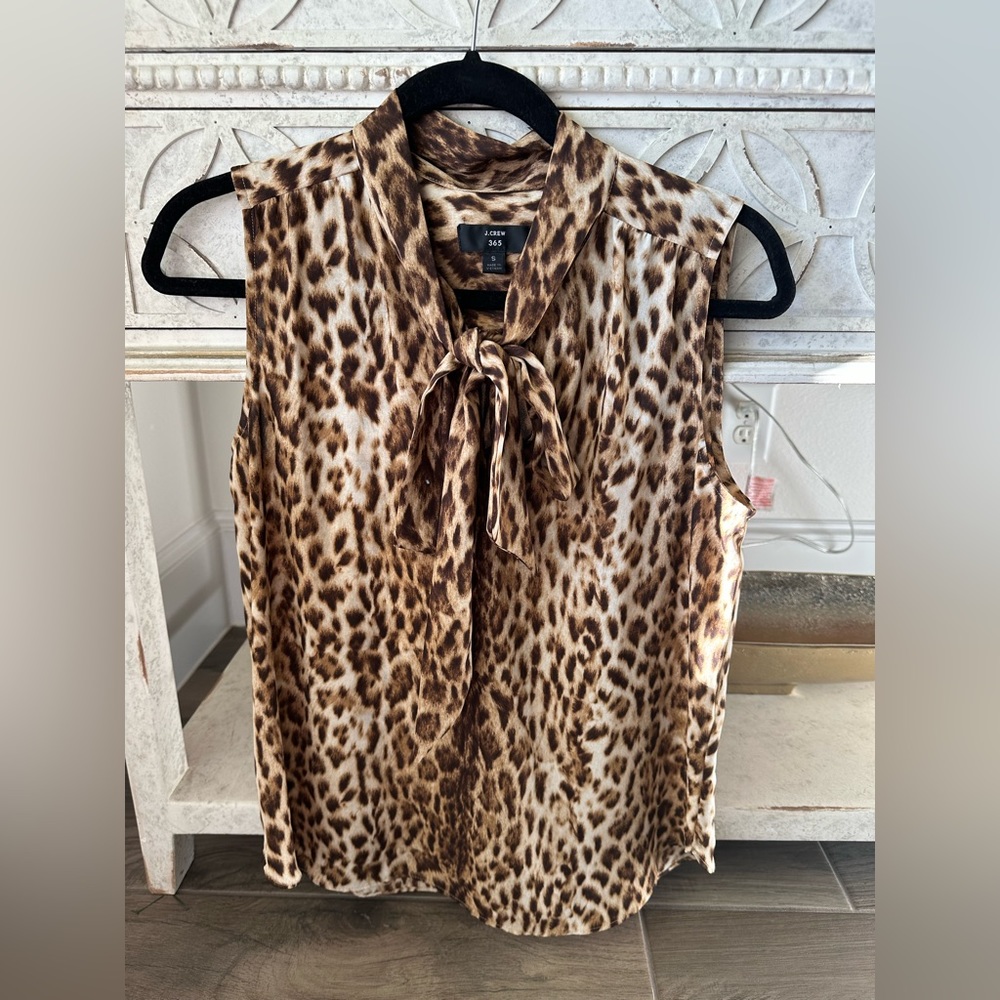 JCrew tie neck top cheetah print
